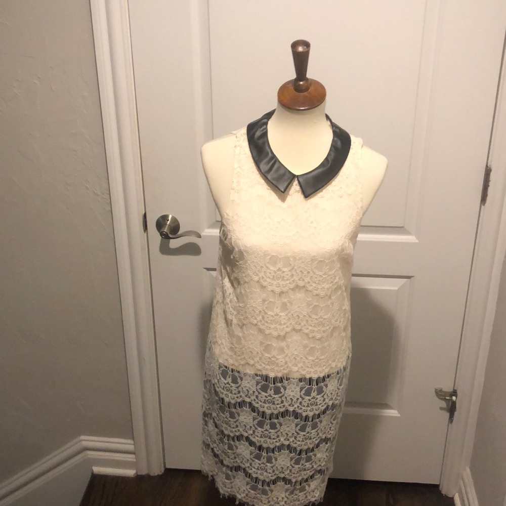 ASTR black leather collar and white lace dress
